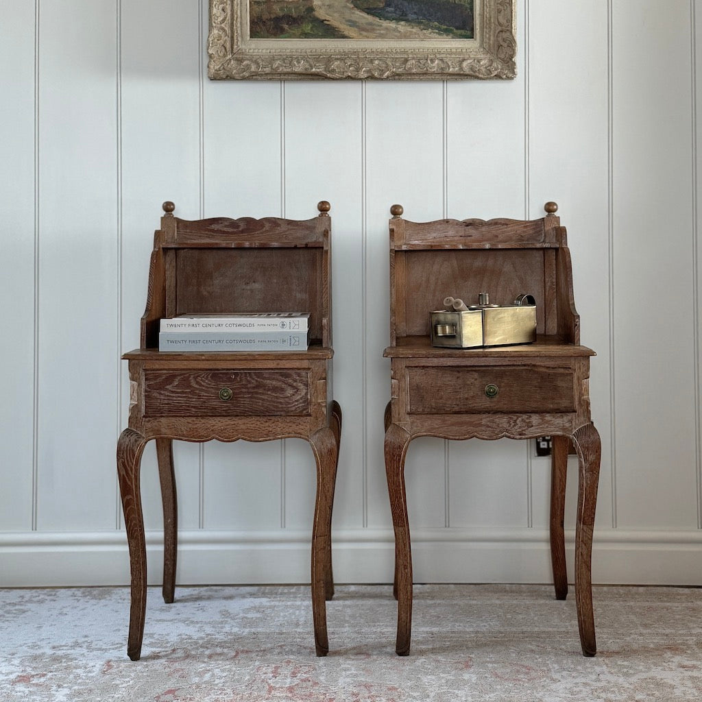 Vintage French Oak Washed Weathered Bedsides Pair