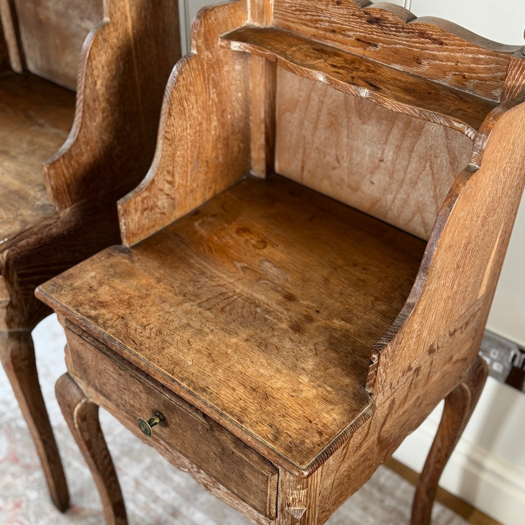 Vintage French Oak Washed Weathered Bedsides Pair