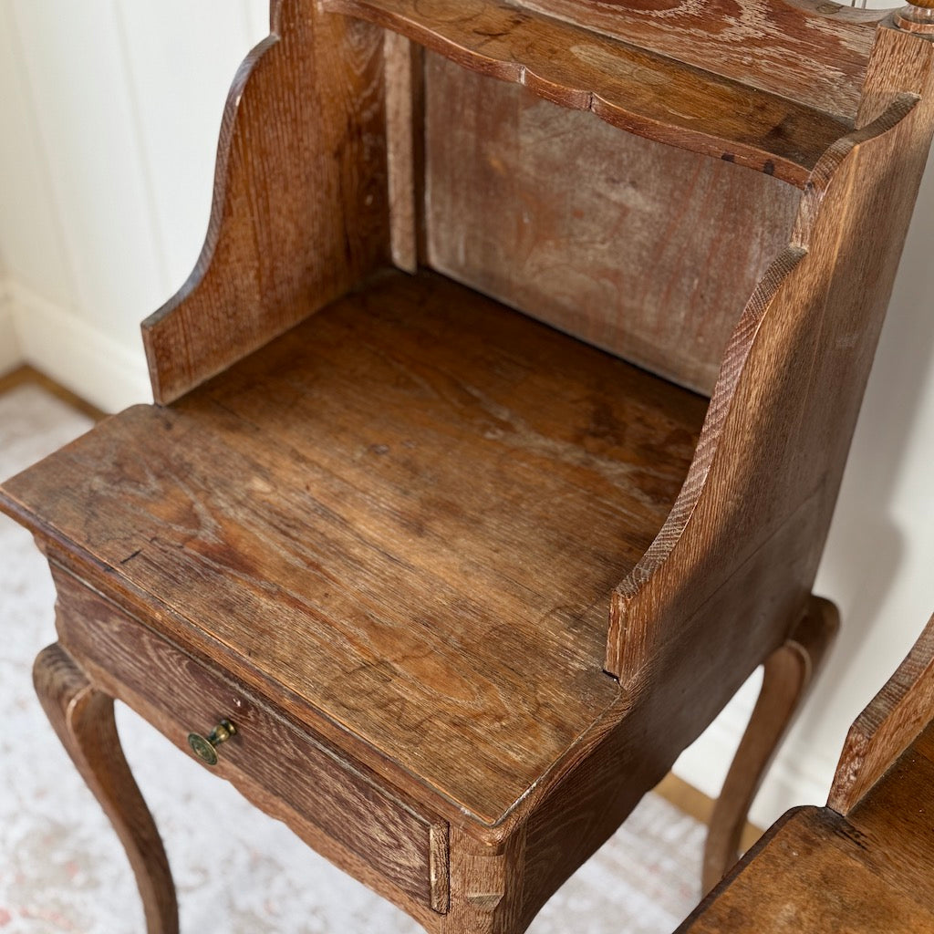 Vintage French Oak Washed Weathered Bedsides Pair