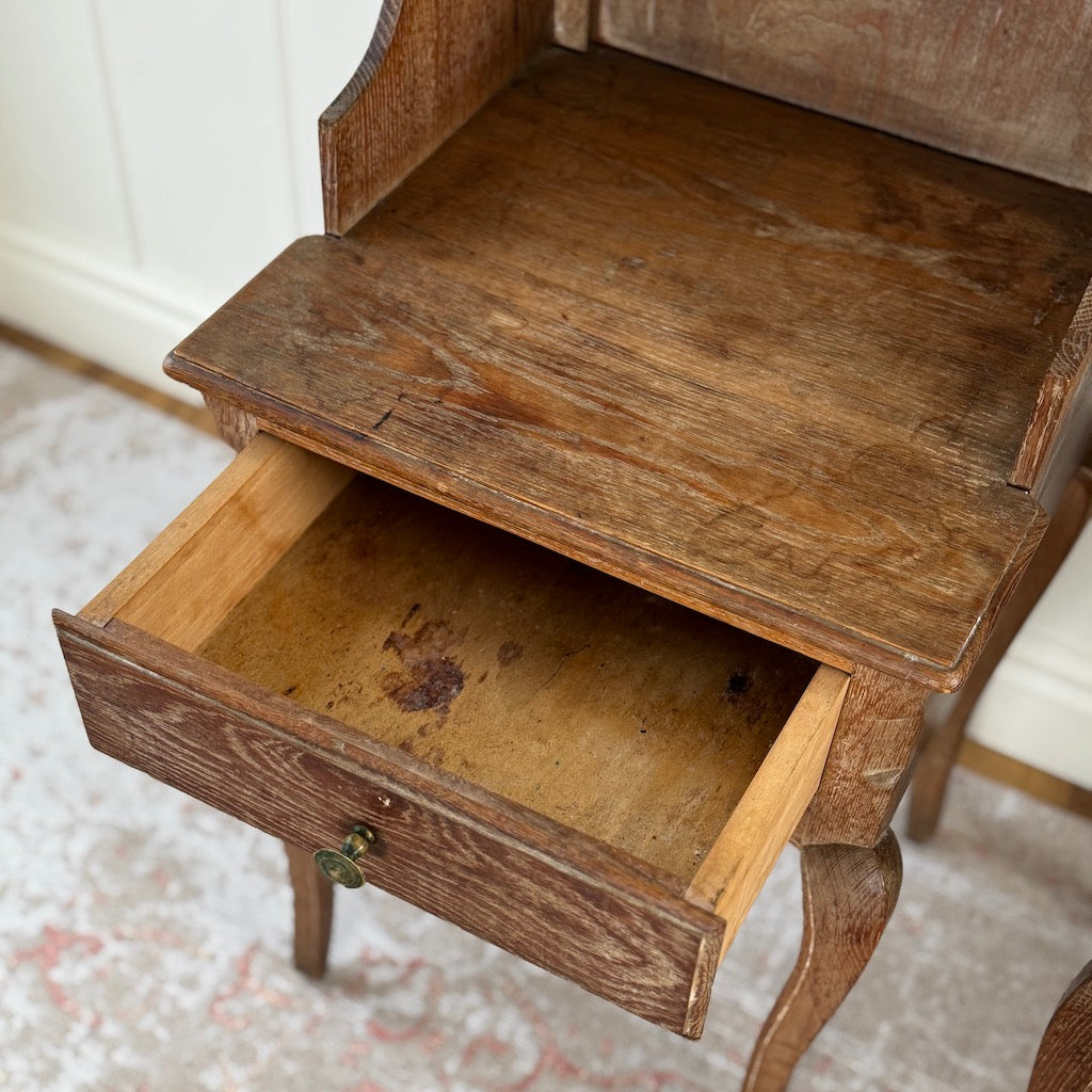 Vintage French Oak Washed Weathered Bedsides Pair