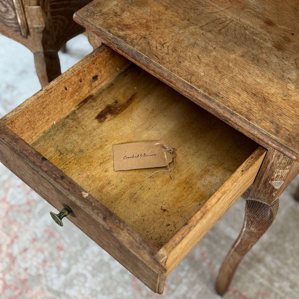 Vintage French Oak Washed Weathered Bedsides Pair