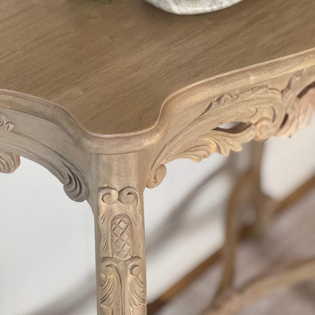 Carved Ornate Console Bleached Mahogany