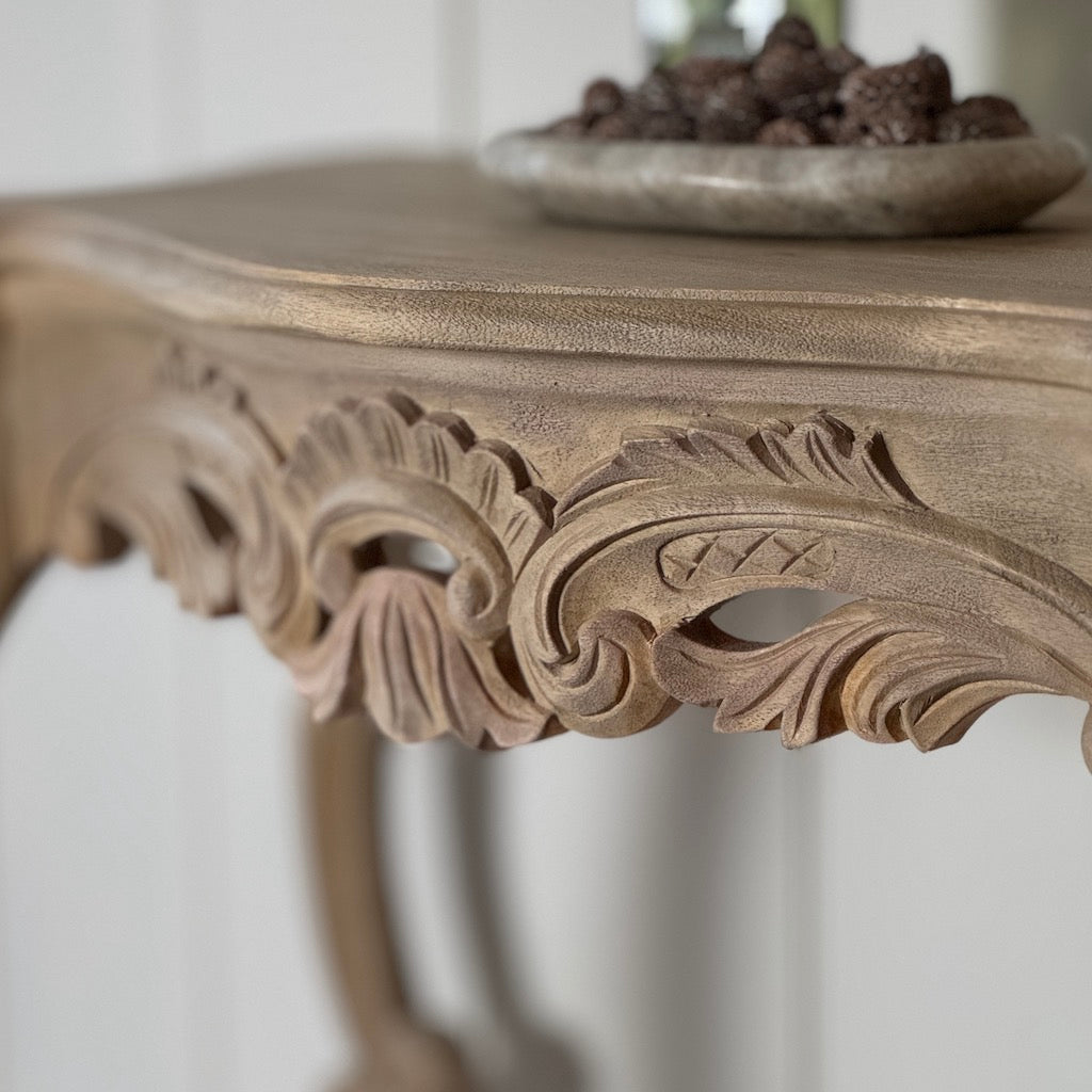 Carved Ornate Console Bleached Mahogany