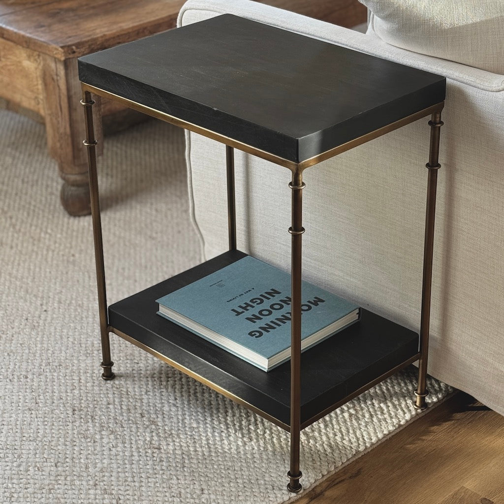 Dark Washed Mango Wood Brass Leg Side Table