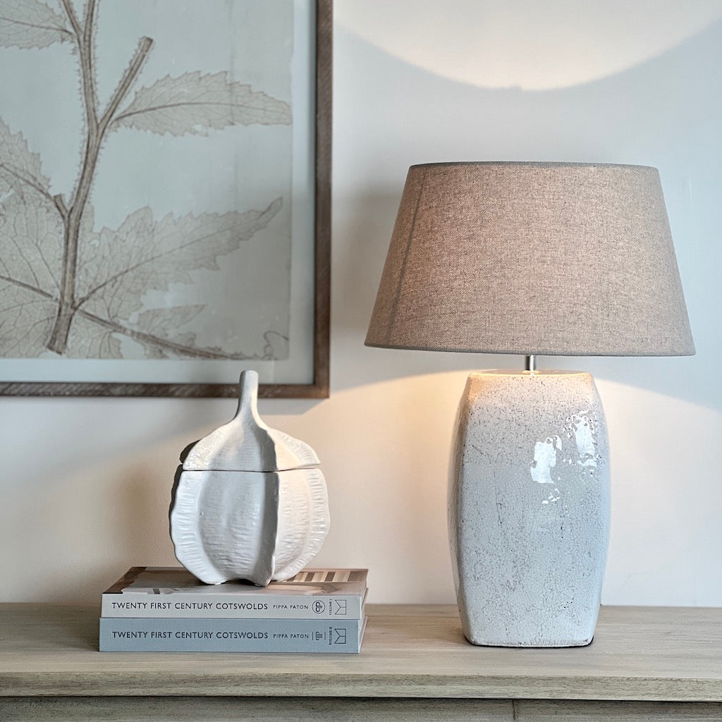 Tall White Crackle Glaze Table Lamp