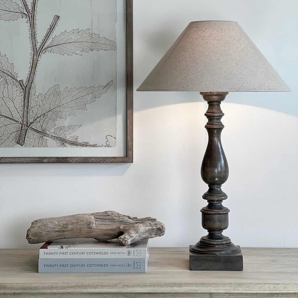 Grey Washed Turned Mango Wood Table Lamp