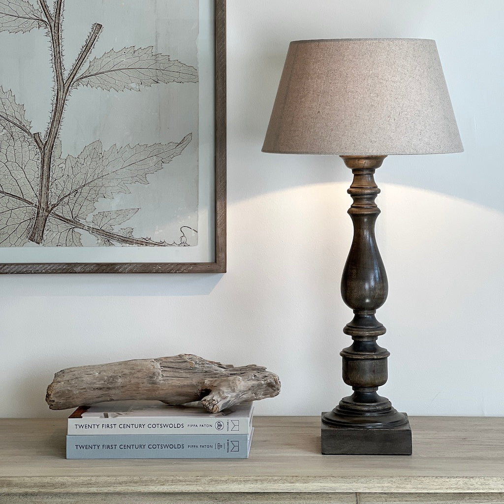 Grey Washed Turned Mango Wood Table Lamp