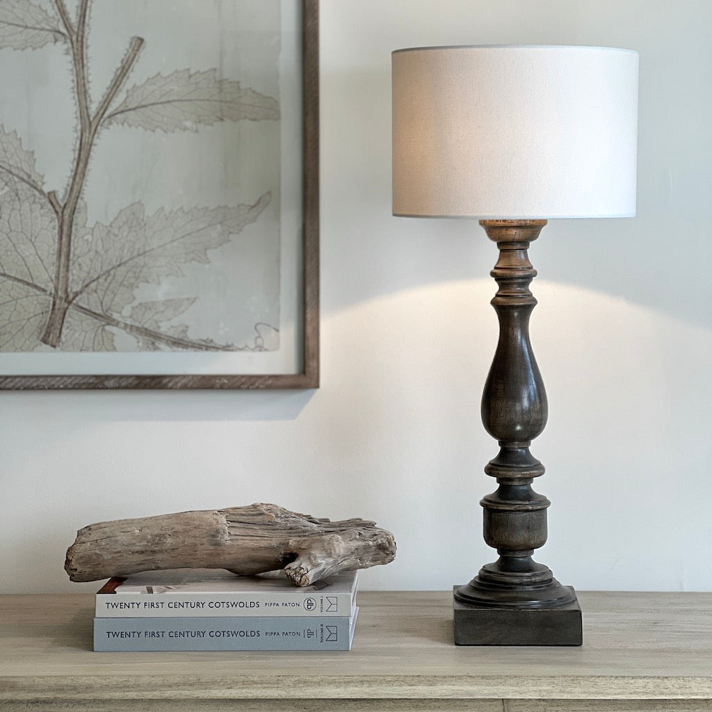 Grey Washed Turned Mango Wood Table Lamp