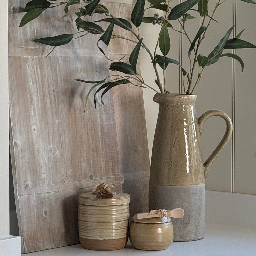 Tall Ochre Glazed Ceramic Pitcher