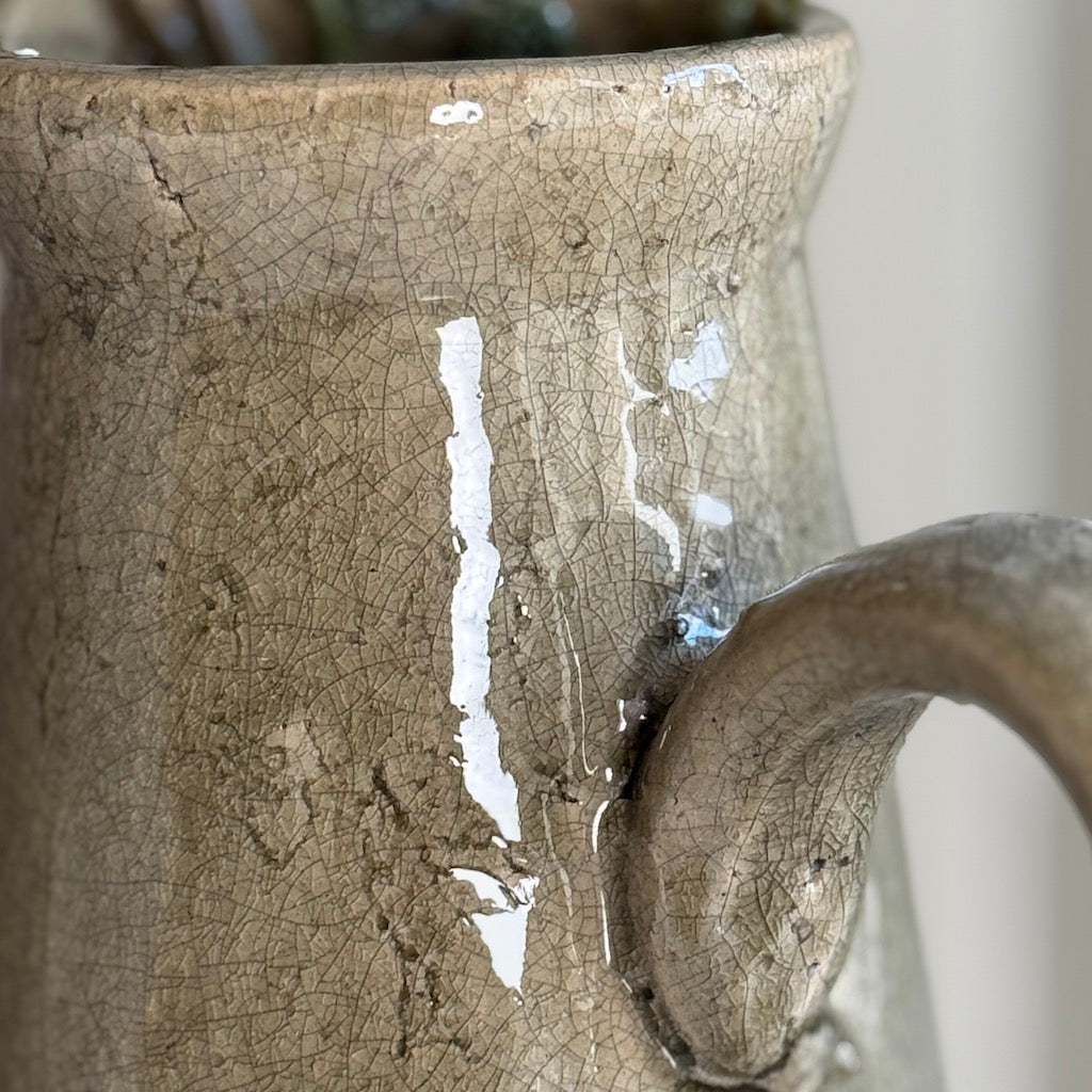 Tall Ochre Glazed Ceramic Pitcher