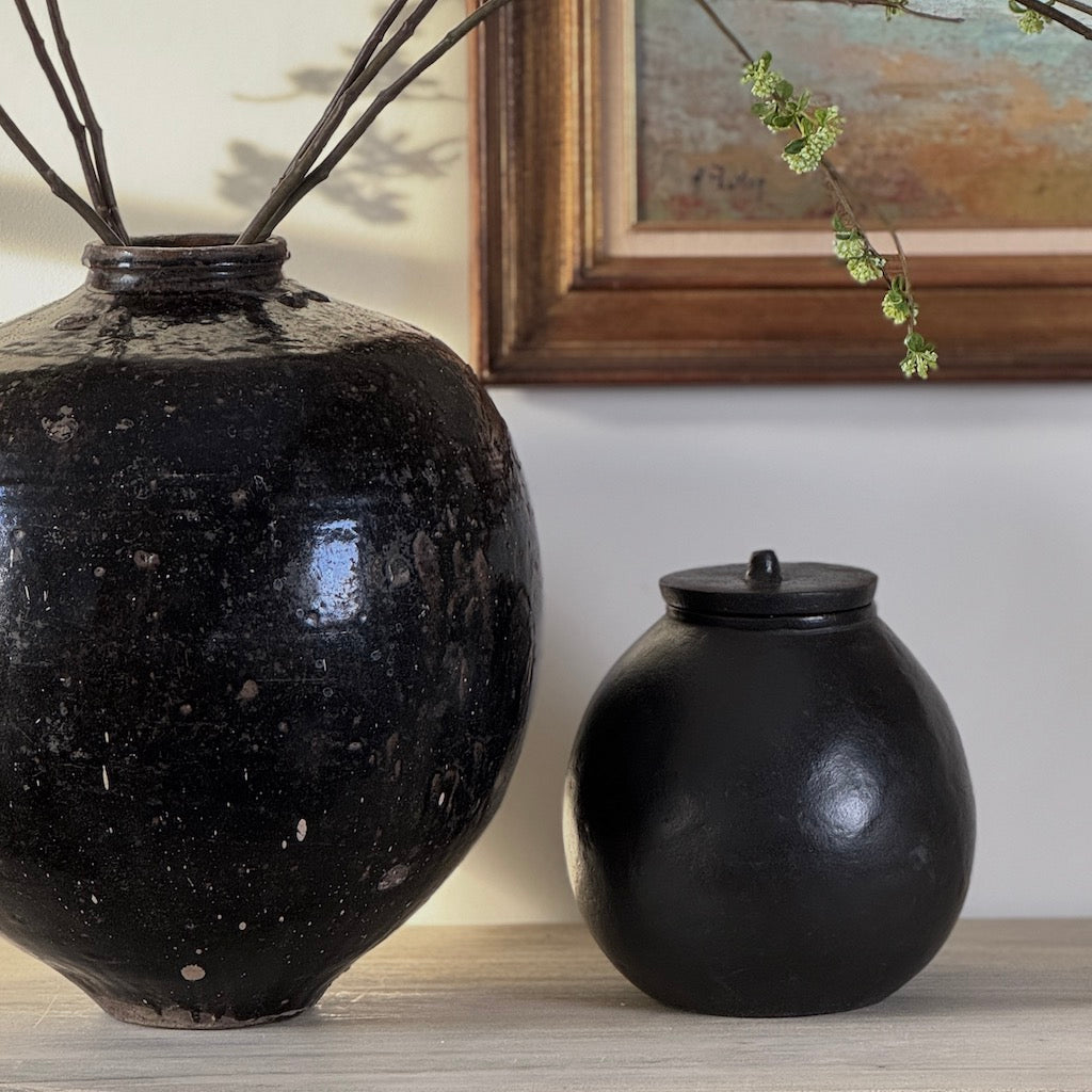 Satin Black Lidded Urn