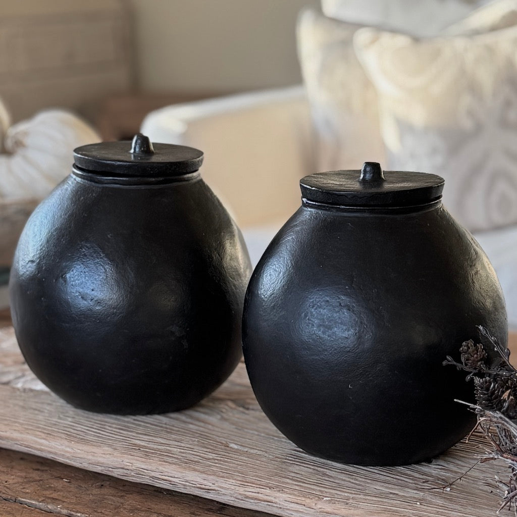 Satin Black Lidded Urn