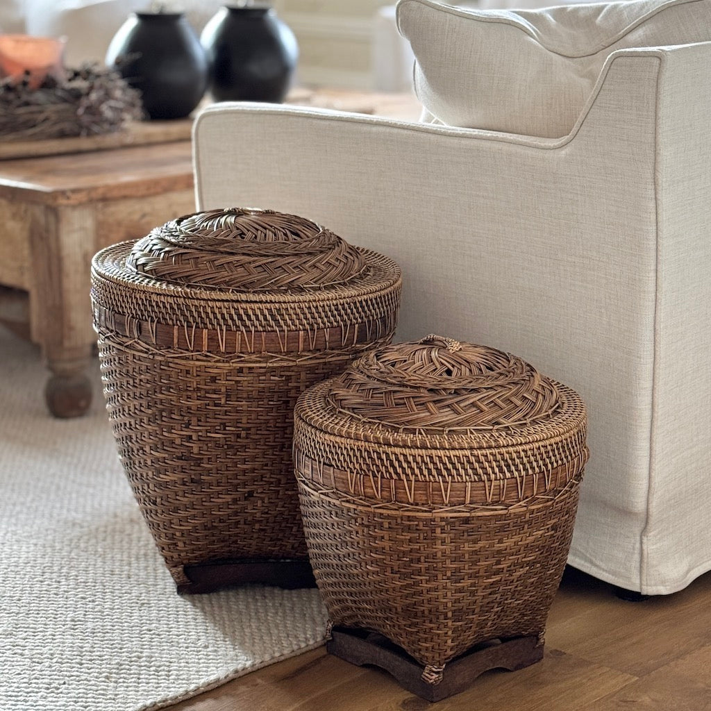 Woven Platted Rattan Basket With Lid