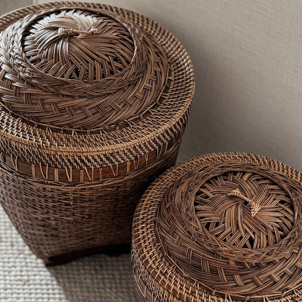 Woven Platted Rattan Basket With Lid