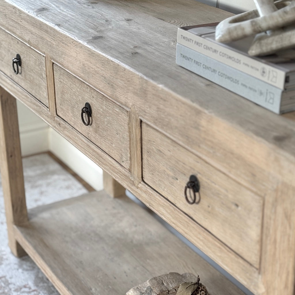 Three Drawer Console And Potboard Shelf