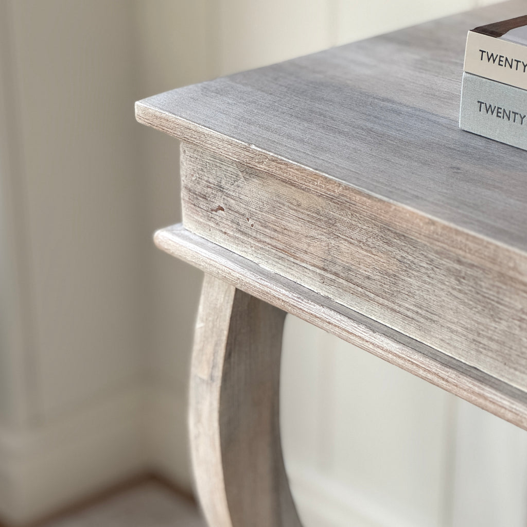 Whitewashed Scroll Console Table