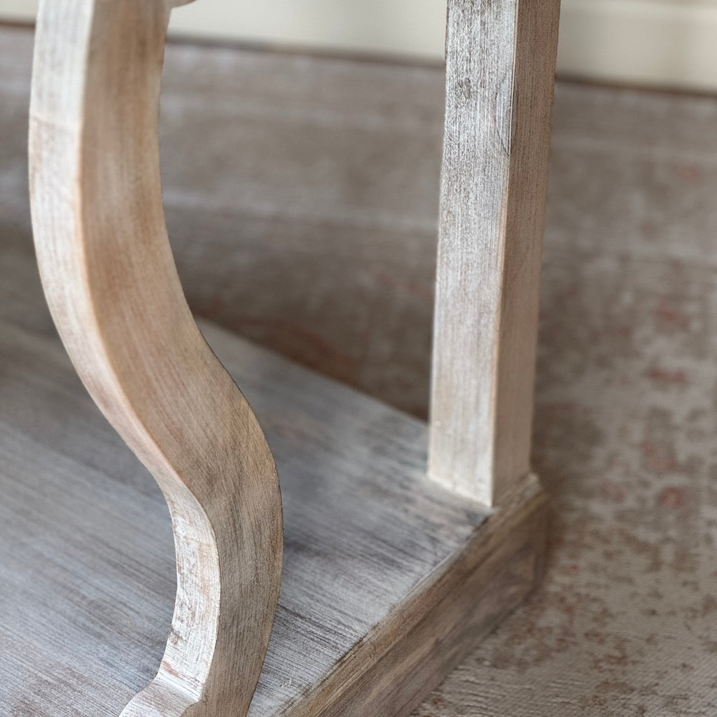 Whitewashed Scroll Console Table