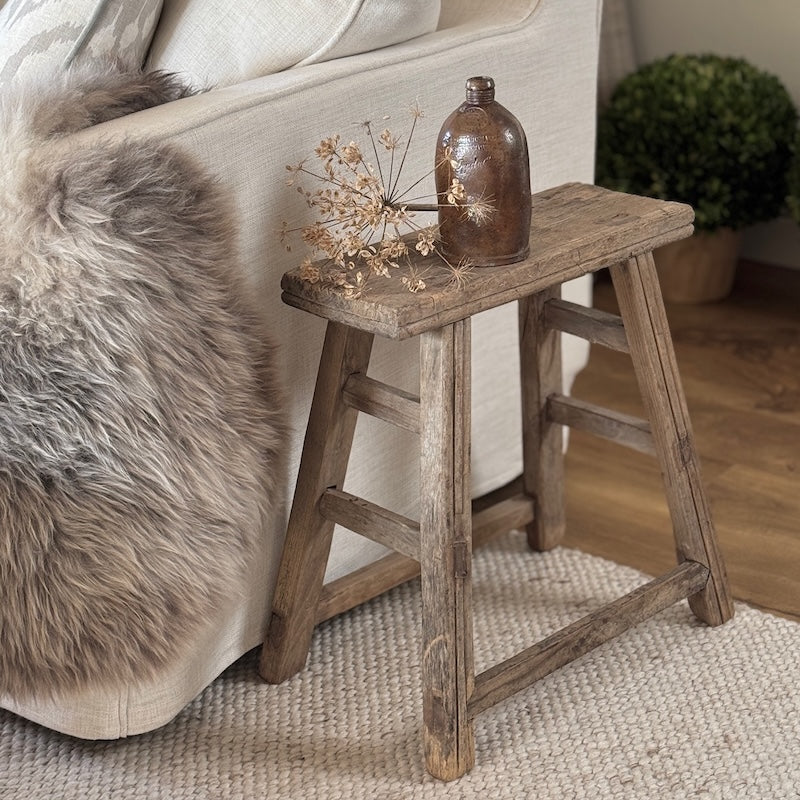 Vintage Reclaimed Wood Stool Side Table