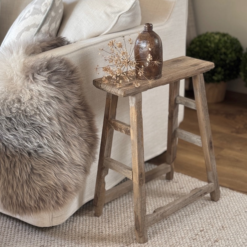 Vintage Reclaimed Wood Stool Side Table