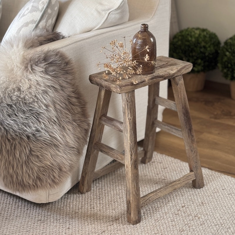 Vintage Reclaimed Wood Stool Side Table